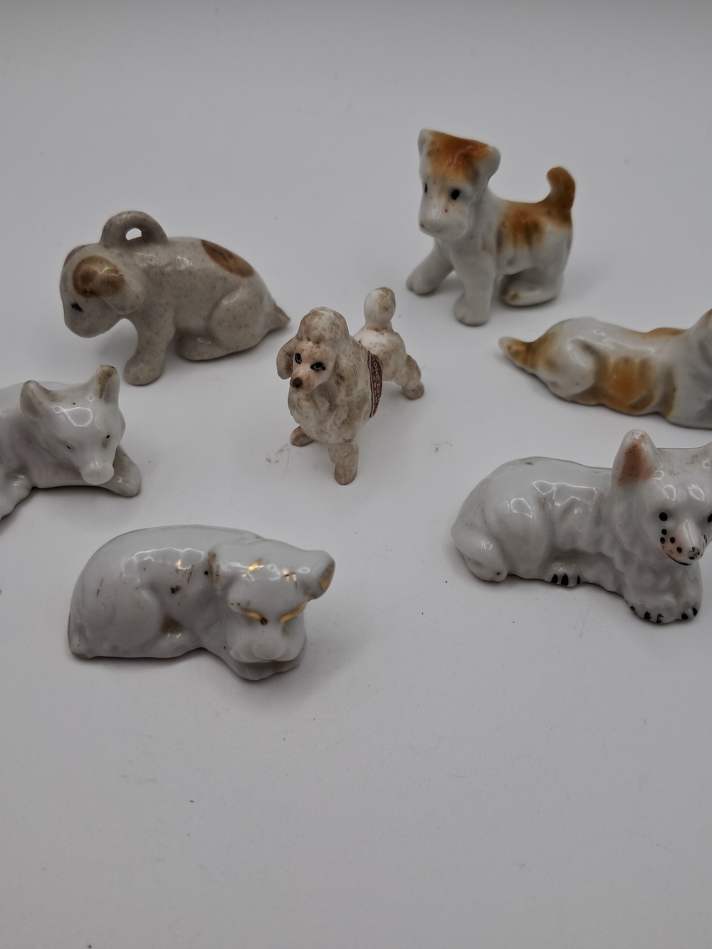 ​Lot 7 Vintage Bone China Miniature Dogs Japan Poodle Scottie Terrier Figurines
